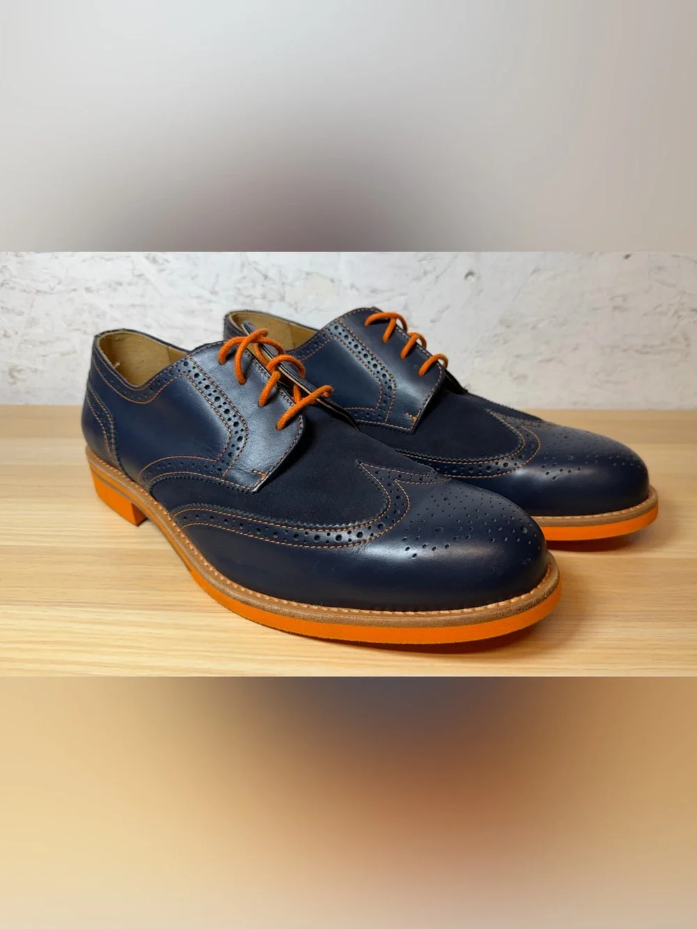 Bold Society Men's Navy Wingtip Oxfords with Orange Accents